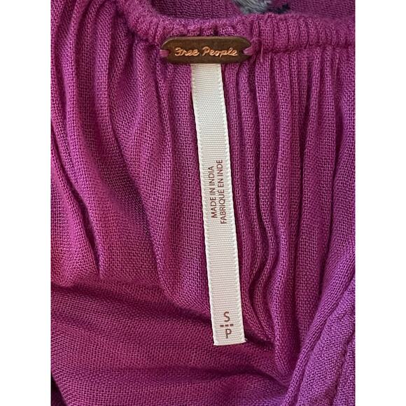 Free People Embroidered Dress Tunic Crinkled Cut Out Back Fushia Pink BOHO Small - Picture 10 of 12